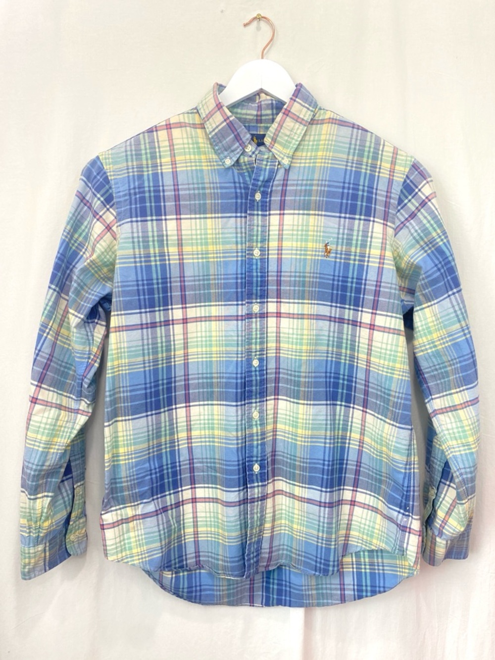 Polo Ralph Lauren Blue Yellow & Pink Plaid Button-Down Shirt 100% Cotton LARGE